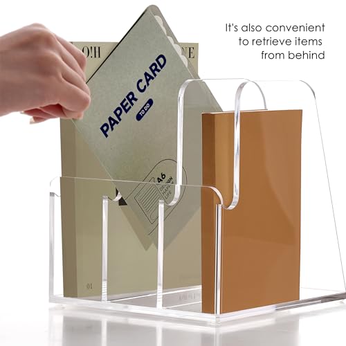 SANRUI Desk Organizer Clear Acrylic Desk Magazine File Holder with 3 Vertical Sections Magazine Rack File Organizer for Office, Home, School