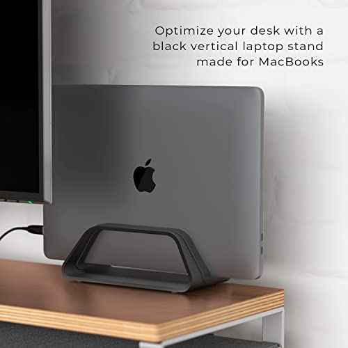 HumanCentric Vertical Laptop Stand Compatible with MacBook Pro and MacBook Air, Holder for Personal Computer Desk Stand, Aluminium, Exchangeable Inserts to Fit Different Device Models, Black