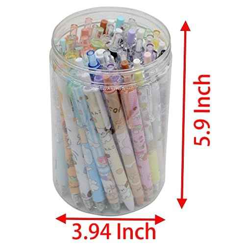 YIKANGHENG 50 Pcs Fine Point Cute Pens With a Pen Holder, 0.5mm 50 Different Random Styles Black Ink Kawaii Gel Pens for Office, Study, Gift and Home Supplies (50)