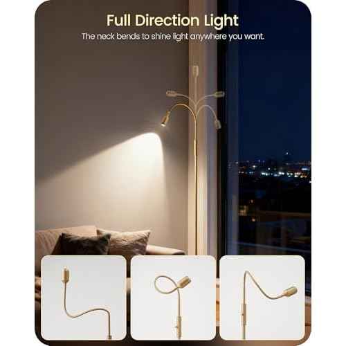 Reading Floor Lamp, 74.2" Tall LED Lamp with, 360¡Æ Flexible Gooseneck & Touch Control, 5000K Cool White LED, Sturdy Base, Crafts Standing Lamp, for Reading, Living Room, Matte Gold D16LD05