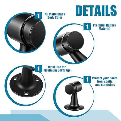 2 Pack Heavy Duty Floor Mounted Door Stop 3 in Aluminum Commercial Grade Door Stopper with Rubber Bumper & Stainless Steel Screws, Black