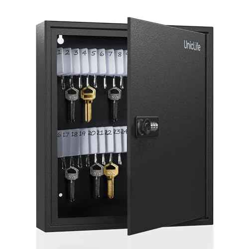 Uniclife 60 Position Slotted Key Cabinet with Combination Lock Resettable Black Digital Security Storage Box Steel Key Organizer with Slotted Racks White Key Tag Labels and Permanent Pen