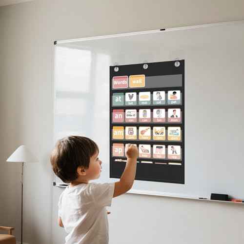 Yoink 5+1 Standard Pocket Chart, 5 Clear Pockets with 1 Extra Storage for Classroom Alphabet Learning, Kids Chore Chart, Word Wall and Sentence Strips Chart for Teachers, Black (25.2" x 17.1")
