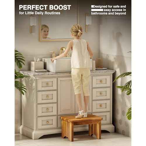 Wooden Step Stool, 9'' One Step Stool for Adults, Wooden Beside Step with 550 Lbs Load Capacity, Heavy Duty/Portable/Nonslip/Durable Construction Safe Step for Bedroom/Kitchen
