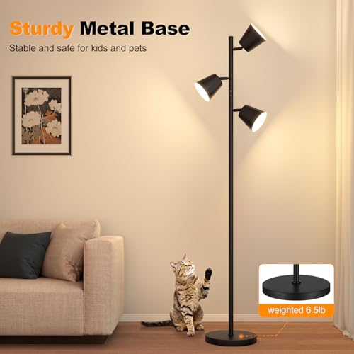 ¡¼Upgraded¡½LED Tree Floor Lamp, 36W Dimmable 2500 LM Modern Standing Lamp with Remote & Touch Control, 4 Color Temperatures, 3 Rotatable LED Light Floor Lamps for Living Room Bedroom Office-Matte Black