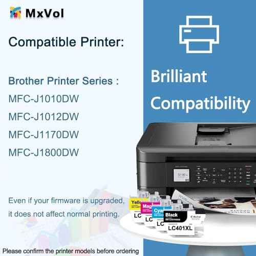 MxVol LC401XL Compatible Ink Cartridges Replacement for Brother LC-401XL LC401 LC-401 High Yield for MFC-J1010DW MFC-J1170DW MFC-J1800DW MFC-J1012DW Printer Ink (Black Cyan Magenta Yellow, 4-Pack)