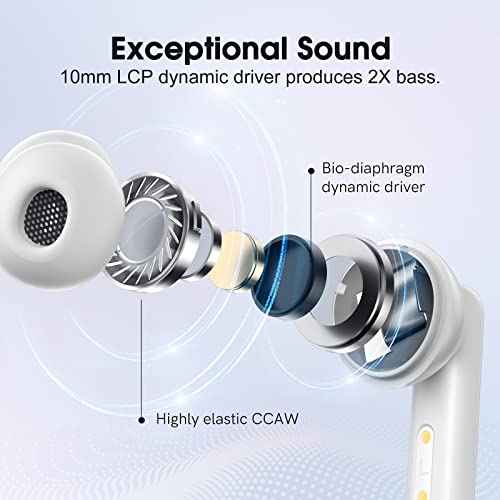 QCY T13 ANC Active Noise Cancelling Wireless Earbuds, Bluetooth 5.3 Headphones with 30H Playtime Charging Case, IPX5 Waterproof Ear Buds for iPhone and Android, White