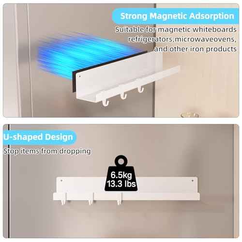2-Pack Magnetic Book Shelf for Whiteboard - 17 Inch Reusable Metal Magnetic Shelves, Holds 14.33 lbs, Magnetic Book Display for Classrooms, Kitchen(New White)
