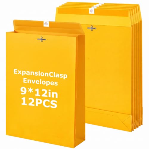 Motipuns 12 Pack Expandable Manila Envelope Folders with Clasp, 9 x 12 Inches