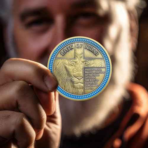 5pcs Rare Lion of Judah Challenge Coin - Joshua 1 9 Be Strong and Courageous Prayer Coin - Art Pocket Bible Verses Christian Coins - Good Luck Religious Gifts for Men Women