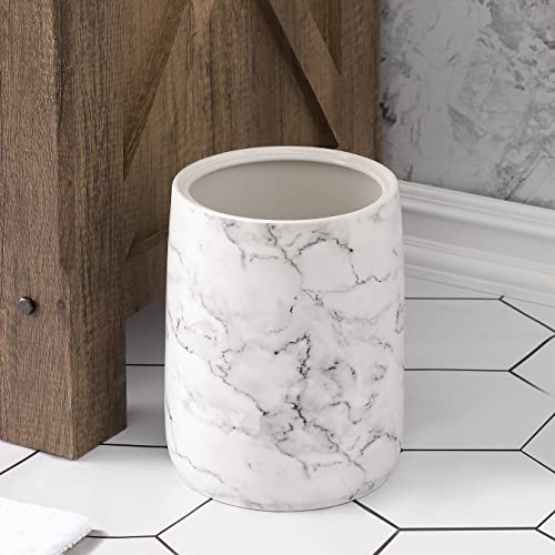 Bathroom Wastebasket - Ceramic Decorative Trash Can (Marble Look)¡¦