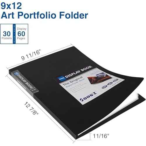 Sooez 30-Pocket Binder with Plastic Sleeves 9x12 (Black), Heavy Duty Art Portfolio Folder with Clear Sheet Protectors, Display 60 Pages, Presentation Book for Artwork, Document Organizer Binder