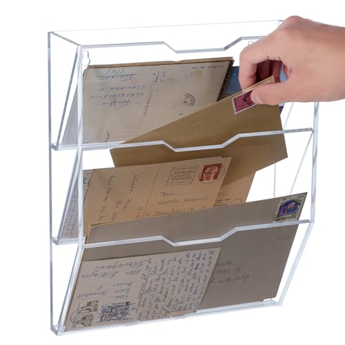 MyGift 3 Tier Mail Sorter, Premium Clear Acrylic Wall Mounted Letter Holder, Home Entryway or Office Document Organizer Rack