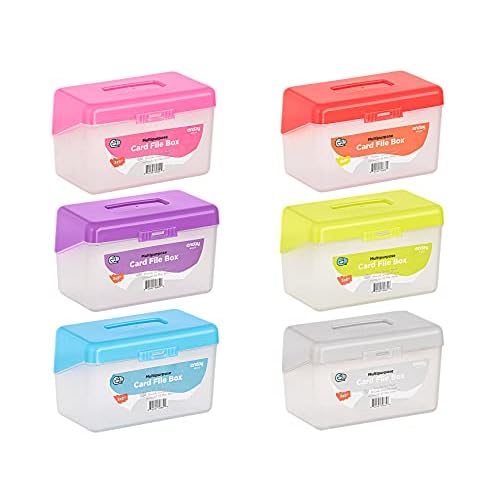 Emraw Index Card holder Case 3" X 5", ideal box card holder for Filing Notes, Addresses & Recipes. Holds Up to 250 Cards, Grey, Pink, Purple, Blue (Pack of 12)