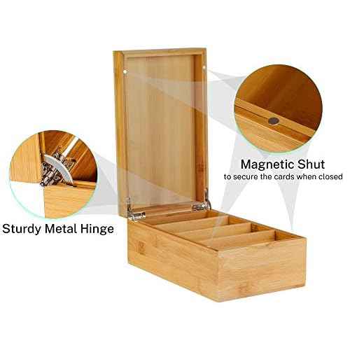 MaxGear Index Card Holder, 3 x 5 Inch Business Card Organizer for Desk with 4 Dividers, Bamboo Index Cards Box with A-Z Tabs Holds 600 Cards for Recipe Flash Storage