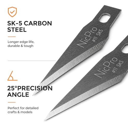 Nicpro #11 Hobby Blades Refill Set, SK-5 High Carbon Steel Precision Cutter