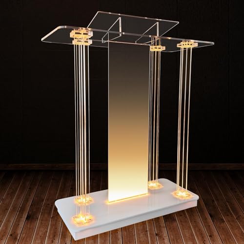 Mecpramy StyleA 46” Crystal Clear Acrylic Church Podium with LED Lights, Wheels