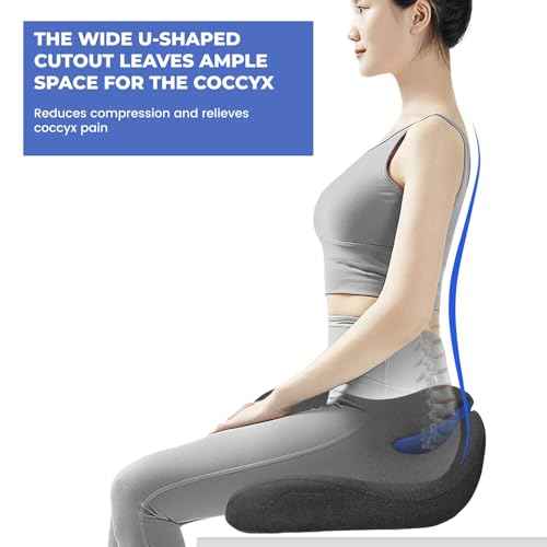 Raised Tail & Wide U-Shaped Memory Foam Office Chair Cushion for Hip & Coccyx Pain Relief During Long Sitting -Bucket Shape Seat Cushion for Office Chair, Car Seat, Desk Chair, Wheelchair (Large,Gray)