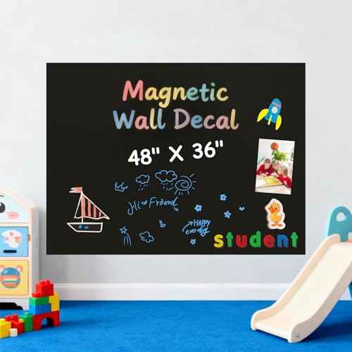 Magnetic Chalkboard Contact Paper for Wall, 48" X 36" Adhesive Blackboard Sticker, Chalk Board Magnet Wall for Kids Playroom Classrooms, Includes Dust-Free Chalks & Wipe Cloth & Magnet
