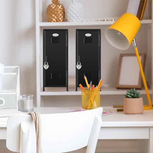 2 Pcs Christmas Mini Locker with Lock and 2 Keys 10.8 Inch Miniature Small Storage Locker Real Littles Cute for Xmas Santa Desktop School Home Office Container(Black)