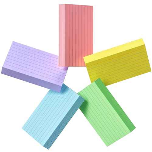 250 Count Colored Index Cards 3x5, 180gsm Heavy Weight Flash Cards, Ruled Index Cards, 5 Color (50 Sheets Each), Portable Note Taking for Students, Teachers, Study Note Cards for Office Home School
