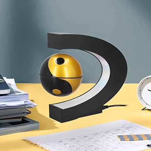 Magnetic Levitation Floating Globe,Yin and Yang C Shaped Anti Gravity Magnetic Levitation Rotating World Map with LED Light for Children Gift Home Office Desk Decoration (Gold)(US)