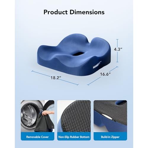 HUANUO Ergonomic Seat Cushion, Memory Foam Cooling Gel Office Chair Cushion for Hip Support, Tailbone Pressure Relief, Breathable Car Seat Cushion for Home, Work, Driving