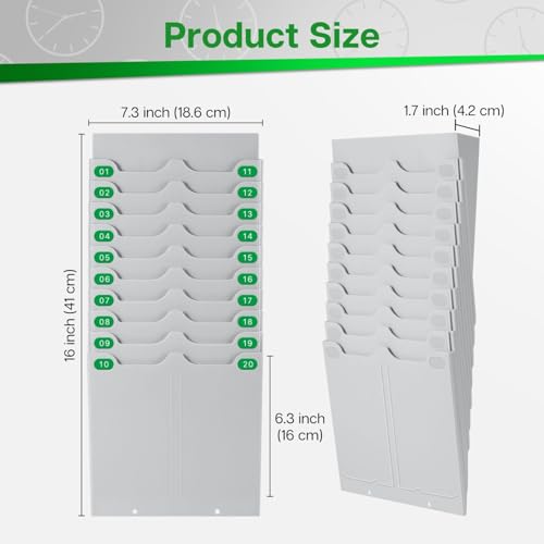 Flexzion Wall Mount Time Card Holder Rack for Employee Attendance, 20 Slots
