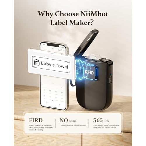 NIIMBOT Label Maker Bluetooth Mini Label Printer D11 2024 Version, Portable Label Maker with Tape Thermal Sticker Small Labeler, 300 DPI High Clearity Rechargeable, Black