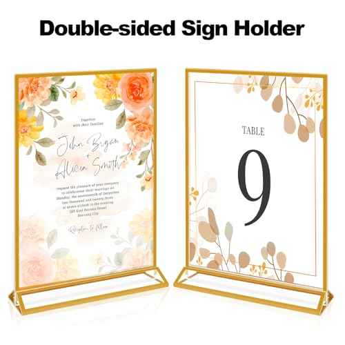 6 Pack Acrylic Sign Holder 8.5 x 11 Inch Gold, Double Sided Clear Display Stand for Wedding Table Numbers, Menu Holder, Picture Frame, Plastic Gold Sign Holder for Office, Restaurant, Party