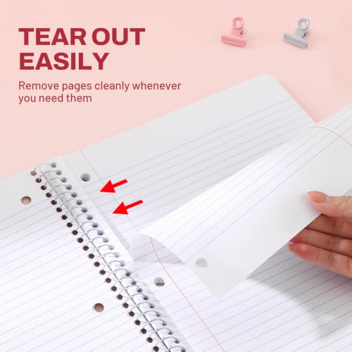 SUNEE Pastel Spiral Notebooks Pack of 3 - 8x10.5 College Ruled, Durable Coil, Tear-Out Pages, 70 Sheets Each for School