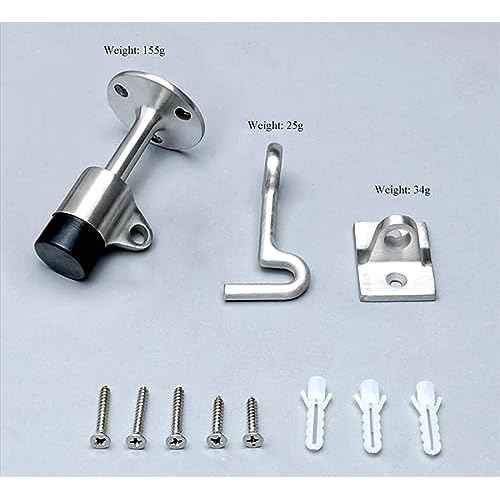 Heavy Duty Door Stopper with Hook, Stainless Steel Door Holder Stop with Sound Dampening Rubber Bumper Wall Mounted Door Floor Stop Holder,Free Screws (Sliver)