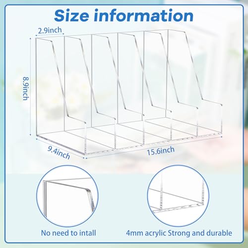 Suzile Clear Acrylic Magazine File Holder with Vertical Compartments Desk Organizer Book Rack for Desk Sorter Paper Folder Office Accessories (Groovy,15.75 x 9.45 x 8.86 Inch)