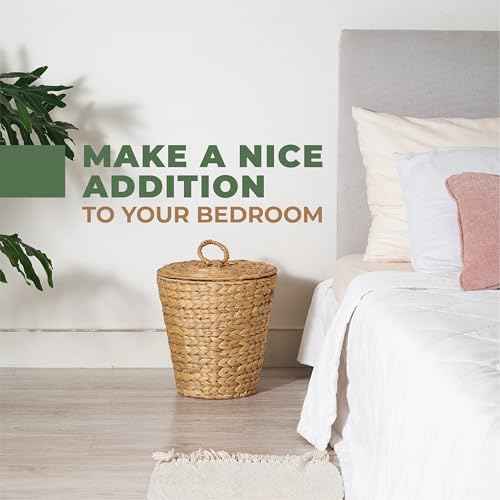 3 Gallon Wicker Trash Can with Lid and Liner - Rattan Trash Can - Wicker Waste Basket for Bathroom, Bedroom, Kitchen, Living Room