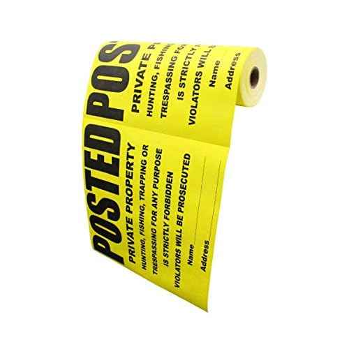 100 Per Roll Custom Posted Yellow Private Property Sign by WristCo - 11" x 11 " Outdoor, Weatherproof Tear- Resistant Tyvek High Visibility for Warning No Trespassing Hunting Fishing Trapping, Made in USA