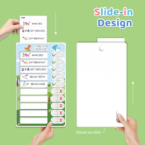 CustomMaster Dinosaur Magnetic Bedtime Routine Chart for Kids, Visual Schedule Board