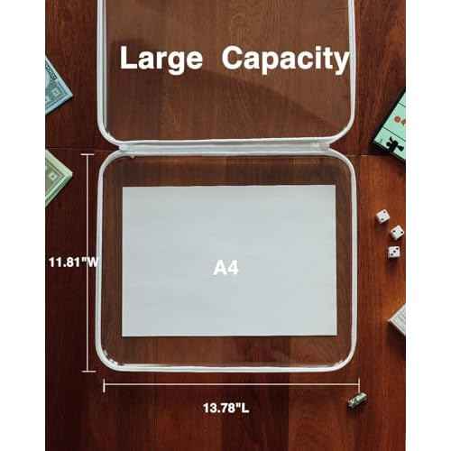 Board Game Storage,Extra Large Clear Hard Shell Case with Zipper, 3 Packs Board Game Organizer and Storage for Games Puzzle Magazine A4 Paper Craft Hobby Art Supplies