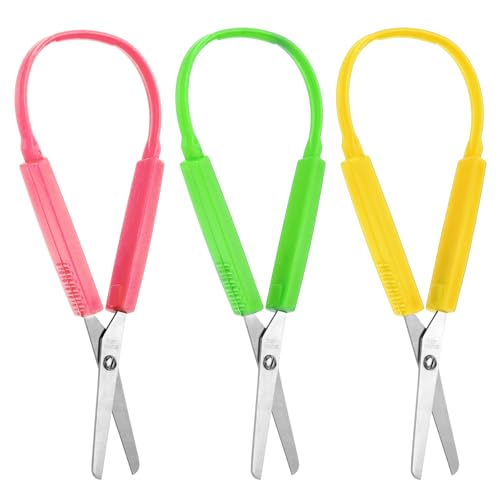 Telooco 3Pcs Children's Safety Loop Scissors with Colorful Handles – Green, Yellow, Pink, 5.5 Inch