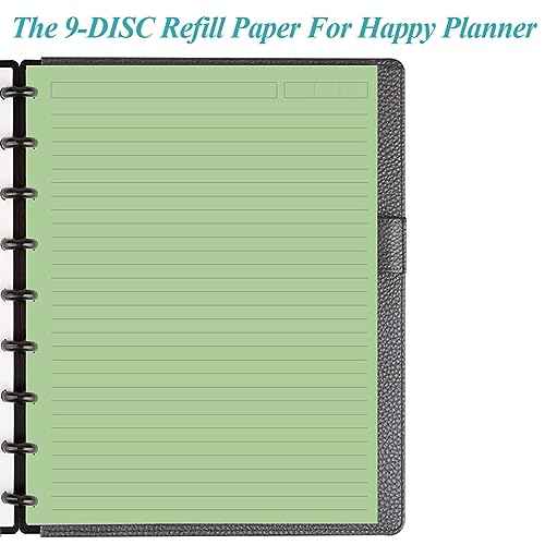 9-Disc Discbound 5 Colorful Line Paper Pre-punched Happy Planners Inserts, 100Sheets/200Pages Classic Size Line Loose-Leaf Paper, Per Color 20 Sheets, 7" x 9.25"