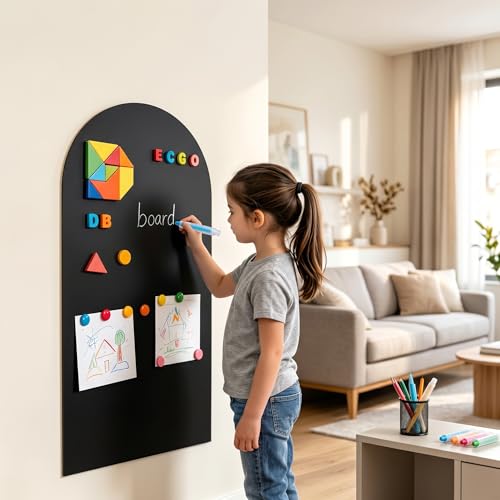 Black 18x40 Magnetic Wall Chalkboard Decal with 26 Letter Magnets - Strong Adhesive, Anti-Peel Kids Playroom & Classroom Decor