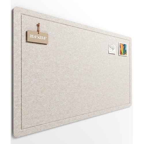 Fluxnara Bulletin Board,35.4" x 23.6" Cork Board Alternative with 12 Safe Removable Adhesive Tabs, Foldable Felt Pin Board for Home Office, Classroom, Bedroom,Entryway for Walls? Oatmeal