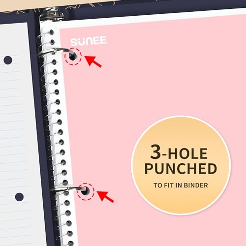 SUNEE Multicolor Spiral Notebooks 1-Subject Pastel Pack, 8x10.5in, 70 Sheets