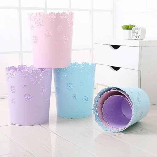 Simple Cute Wastebasket Hollow Flower Shape Plastic Lidless Wastepaper Baskets Trash Can Pink Bathroom Decor 3.6 Gallons Garbage can (Pink, XL)
