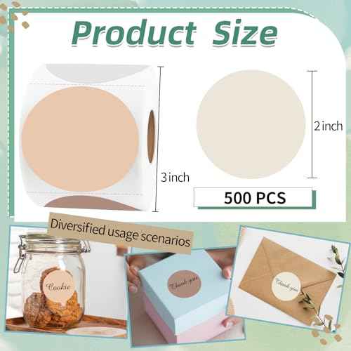 2 Inch Beige Gradient Round Thermal Label Printer Stickers, Self-Adhesive Direct Labels for DIY Logo Design, Name Tag (500 Labels/1 Roll)
