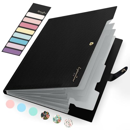 Sooez Black Accordion File Organizer 5 Pockets A4 Size Expanding Folder