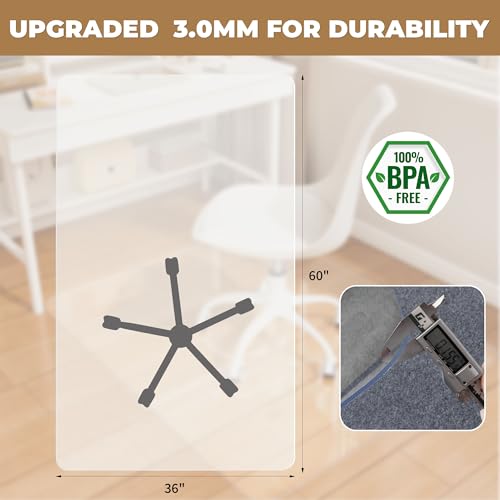 Office Chair Mat for Medium Pile Carpets, 36" x 60" Delivered Flat Desk Floor Mat for Carpeted Floors - Easy Chair Rolling, Heavy Duty Studded Computer Chair Mat for Carpet
