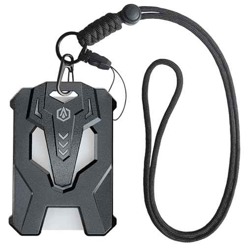 Heavy Duty Badge Holder with Adjustable Lanyard, Cool Tactical ID Card Badge Holder with Round Cord Paracord Lanyard Set, for Multiple Cards Keychain Clip for Men