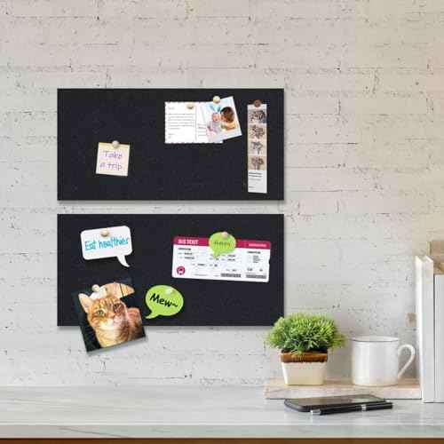 Cork Board 17"x 8" Self-Adhesive Black Cork Board, 1/2" Thick Cork Boards, 12 Pack Black Bulletin Board (4320BK-12mm-12p)