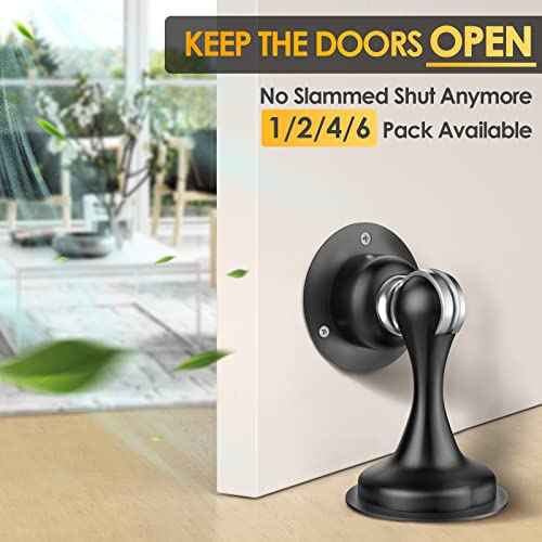 Door Stoppers Magnetic Door Catch - Stainless Steel Heavy Duty Door Holder Stops for Bottom Top of Door - Wall Floor Mounting No Drill 3D Adhesive & Screws Strong Magnet Keep Door Open 4 Pack