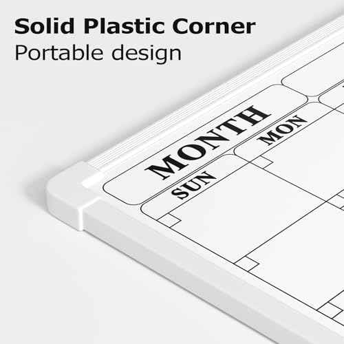 Monthly Whiteboard Calendar for Wall, Small 16" x 12" Dry Erase Board with Plastic Frame, Hanging Dry Erase Calendar with 3 Mini Sticky Notes for Kitchen Planner, Memo, Home and Office